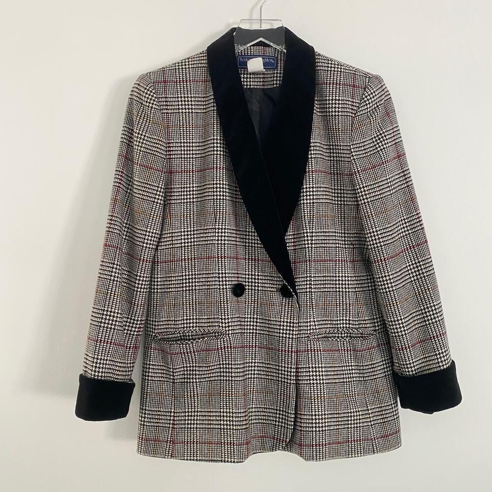 Vintage Norton McNaughton Petite Size 6 Checkered Wool Blend Blazer